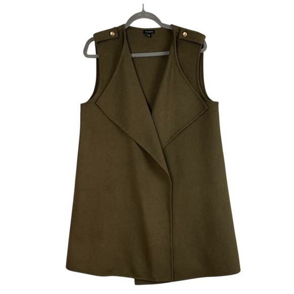 Talbots Double Open Face Fly Away Vest Size M Olive Green Wool Blend Long - Picture 2 of 10